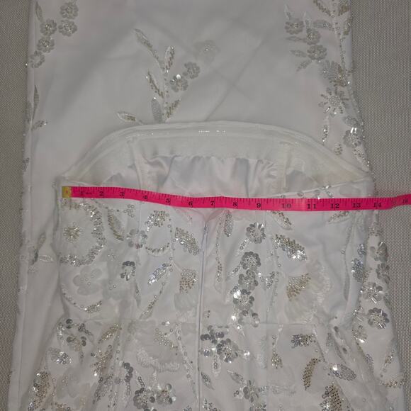 Milly Magnolia Embellished White/Silver Strapless Beaded Sequin Maxi Dress Sz 2 - Picture 8 of 14